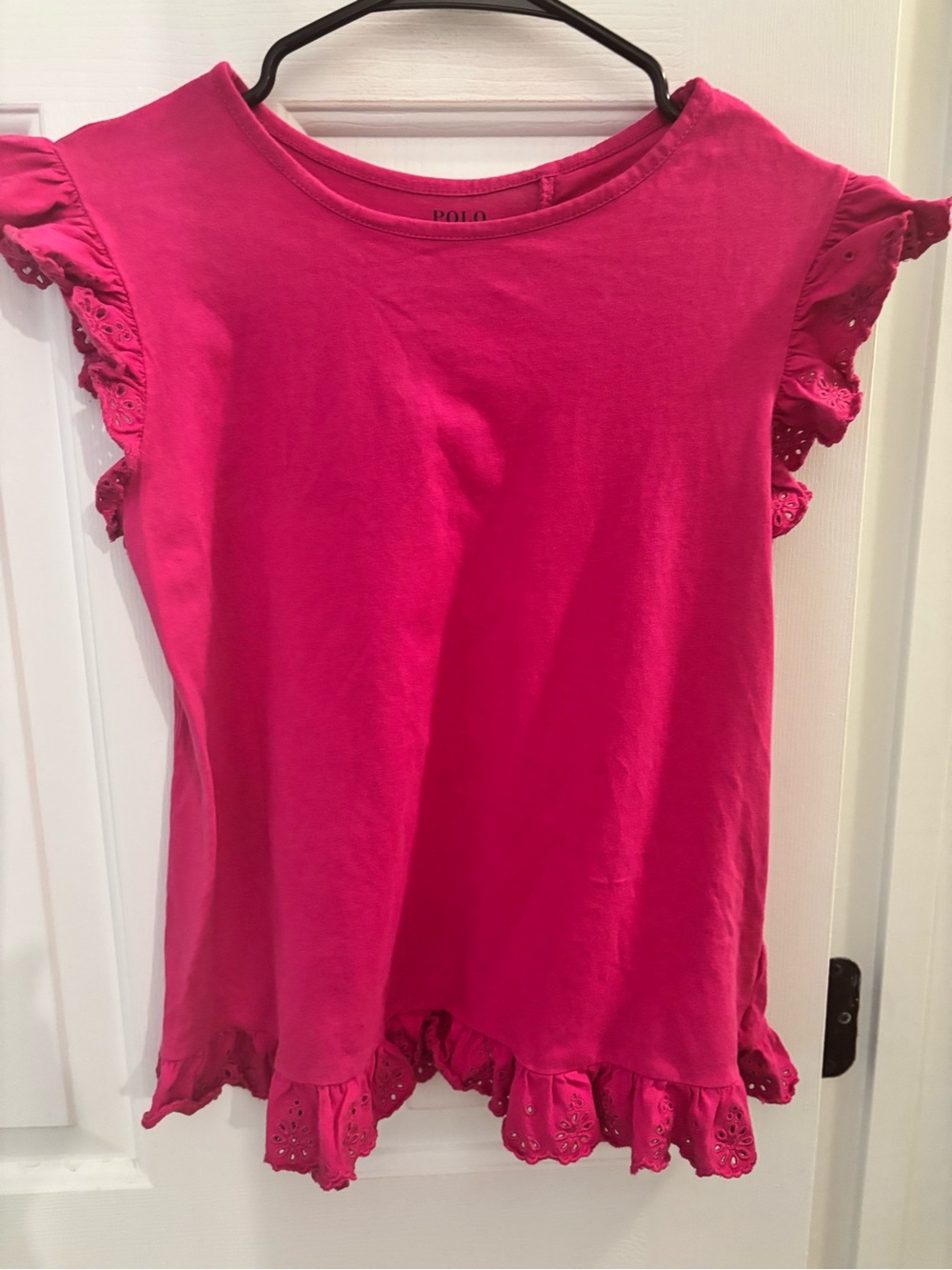 Polo by Ralph Lauren Girls Hot Pink Eyelet Ruffle Sleeve Tee